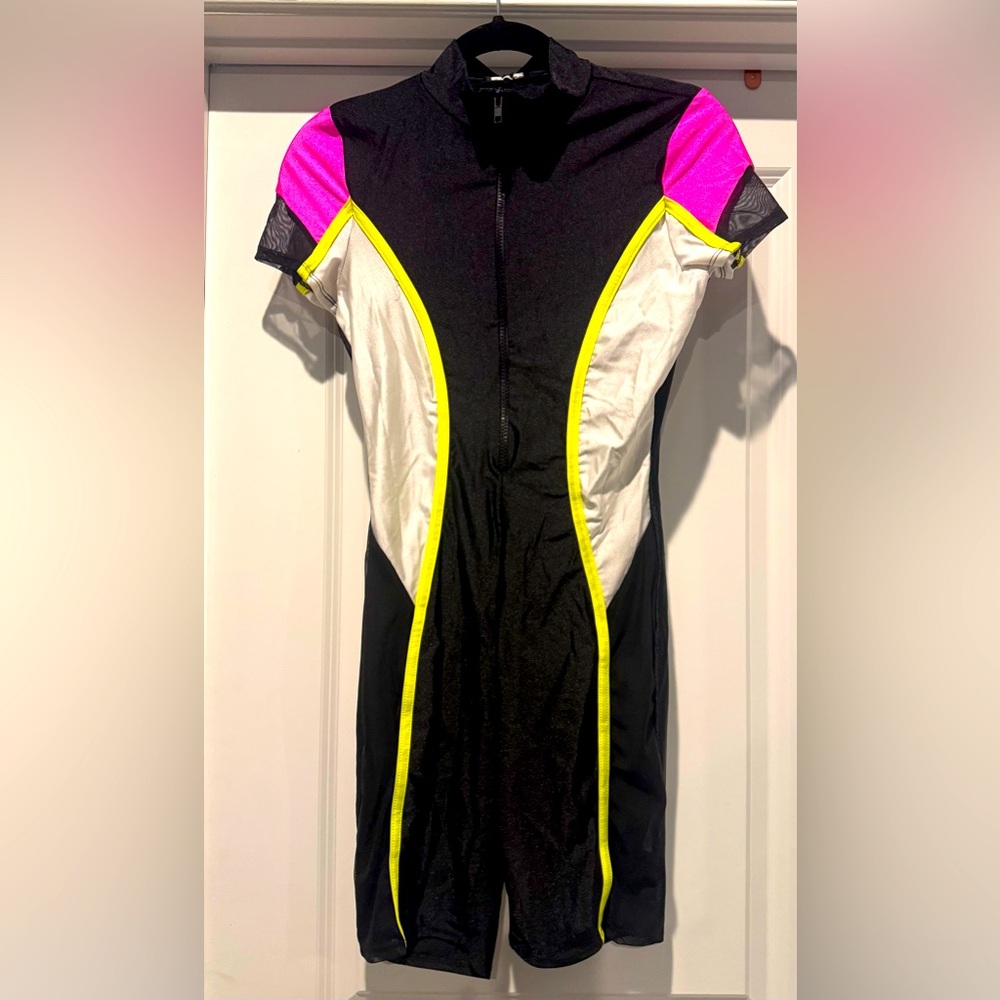 Colorblock Zip-Up Active Bodysuit | Neon Trim | Sporty Chic